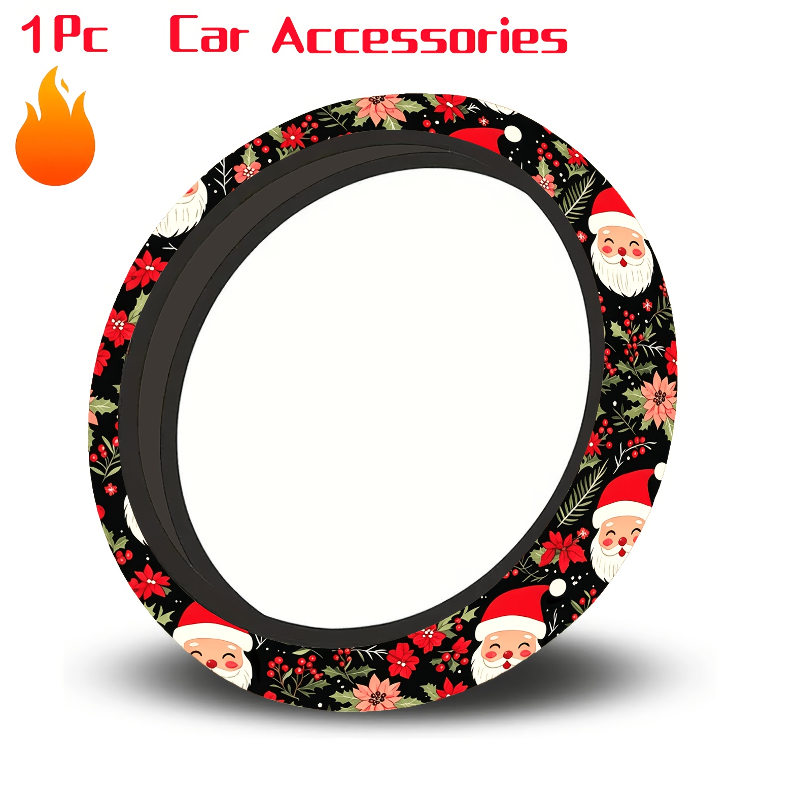 TEMU Housse de volant imprimée sur le thème de Noël et de Père Noël, facile à installer, taille universelle -15 pouces, antidérapante, décoration de