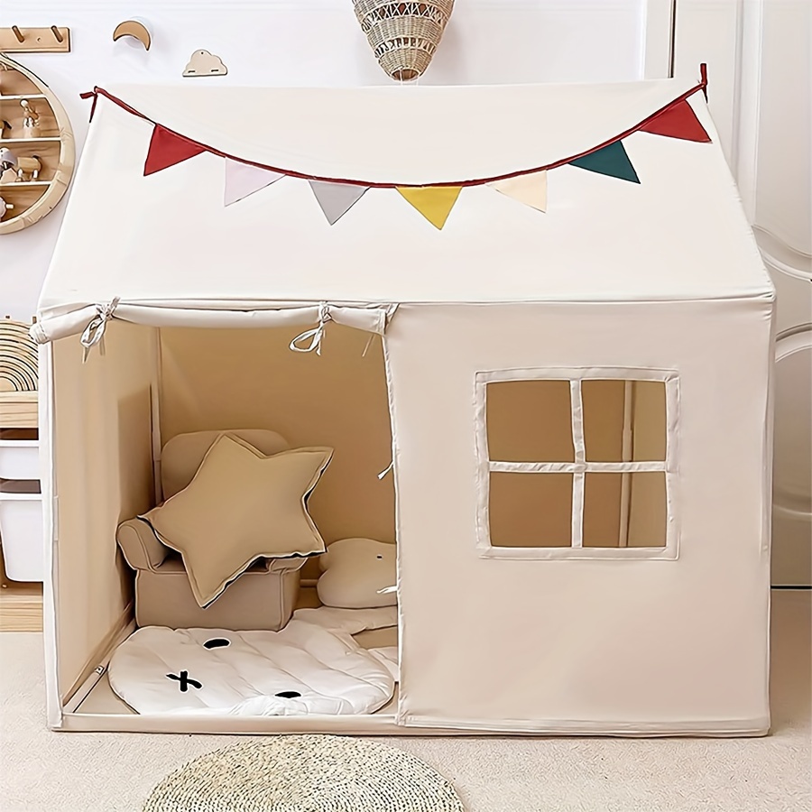 

Kids' Play Tent With Cushion & Window - Easy-clean, All-season Indoor/outdoor Game House For Boys & Girls, Neutral Beige, 47x40x52