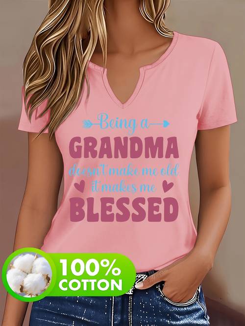 being a grandma doesnt old it blessed slogan print pure womens v neck short sleeve t shirt printed retro elegant top spring summer casual wear soft breathable fashion womens clothing multi color gift