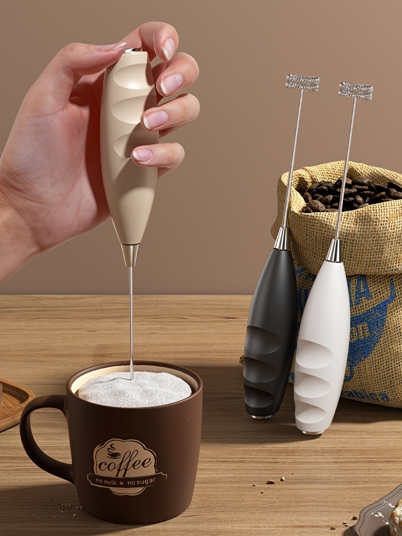 2025 New Stylish Multifunctional Handheld Electric Mixer - Battery-Powered (Battery Not Included) 1W Dual-Head Frother & Beater for Cappuccino, Matcha, Eggs, Latte - Ergonomic Kitchen Gadget with 3 Colors (Black/Beige/White), Small Mixer for Coffee, Dairy Whipping, Sleek Design, Metallic Accents
