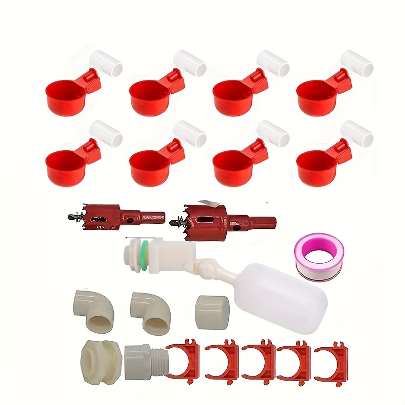 TEMU Complete Set Of Automatic Chicken Waterer Cups And 1/2" Pvc Tee Fittings Pipe Feeder Poultry Waterer Chicken Waterer Chicken Water Cup Chicken