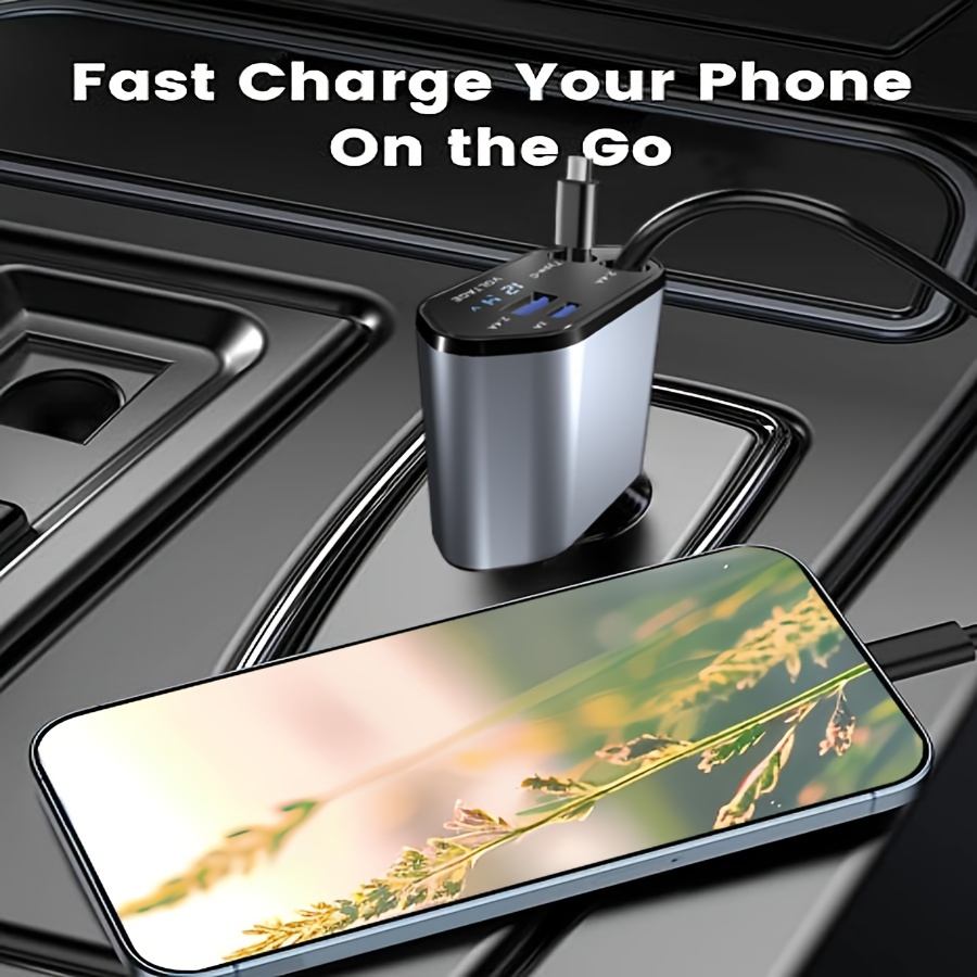 

Fast , 4 In 1 Fast Charge Retractable Car Phone Charger, Retractable Cables For And Android, 1 Usb And 1 Typec Ports Adapter For , Android, Tablet Pc, Tcl And More.