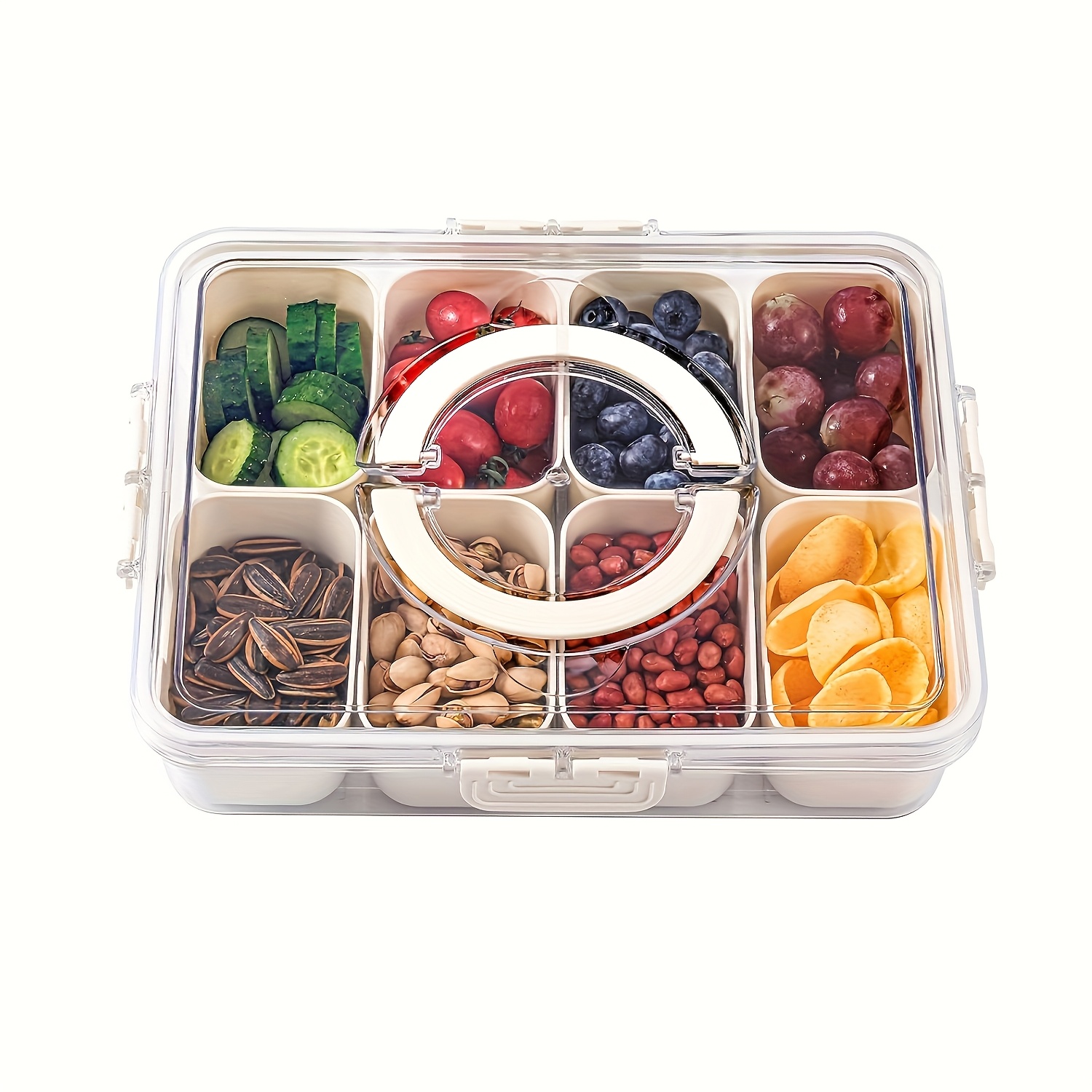 1pc Split Tray With Lid And Handle, 8-compartment Snack Box, Snack Fruit And Vegetable Tray, Nut Snack Party Entertainment Picnic Portable Tray