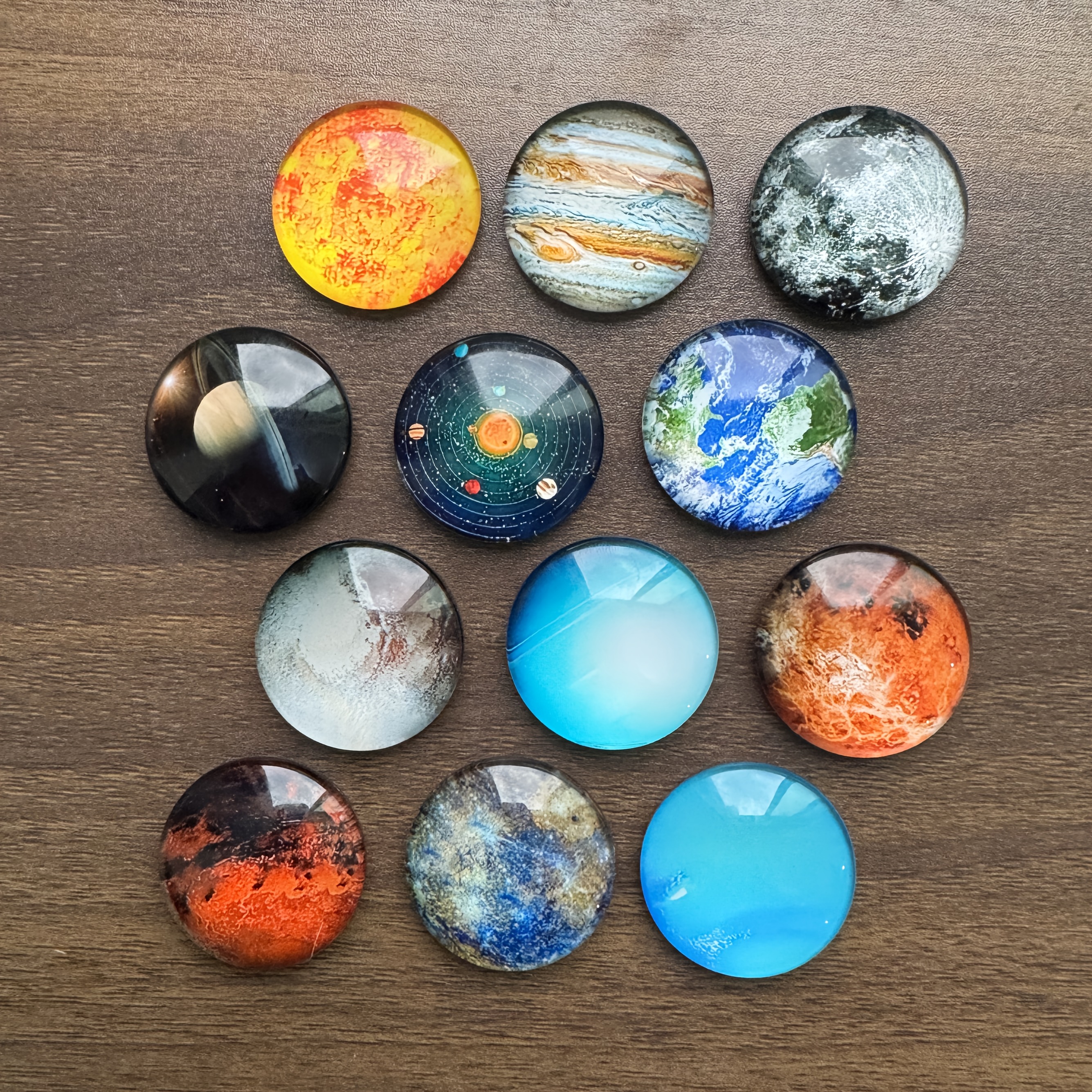 TEMU Acht Planeten Muster Kühlschrankmagnet Sonnensystem Erde Universum Planet Glas Patch Weicher Magnet Kühlschrankmagnet 12 Stück pro Packung