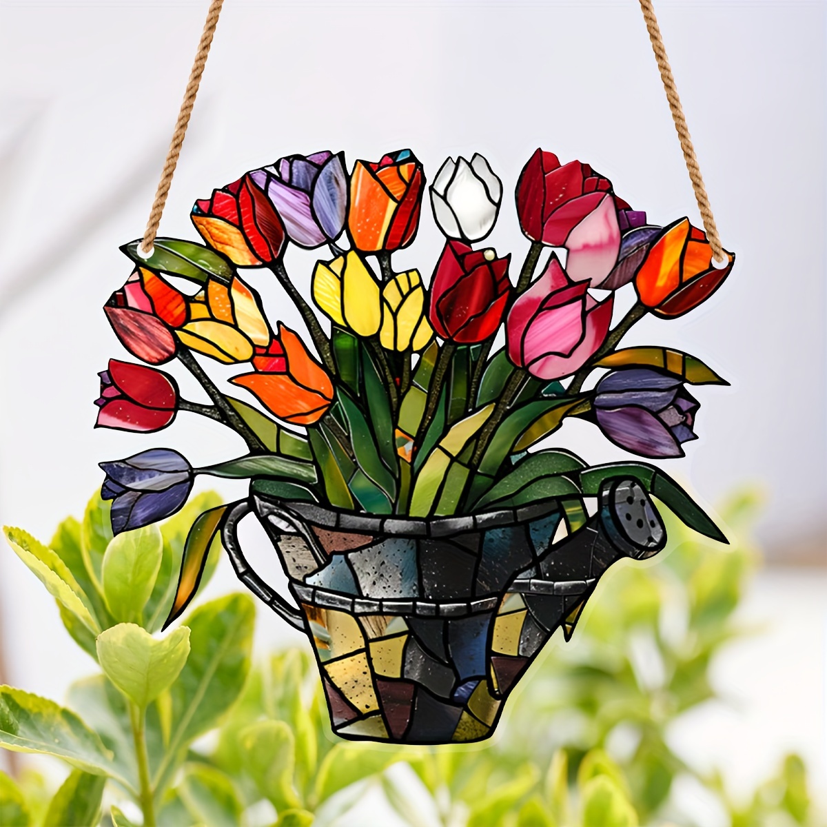 

1pc, Tulip Flowers Stained Window Hanging, Colorful Flowers Suncatcher Window Decoration, Indoor Outdoor Home Decor Garden Decoration, Wall Window Hanging Art Decoration, A Gift For Flower Lovers, Mom