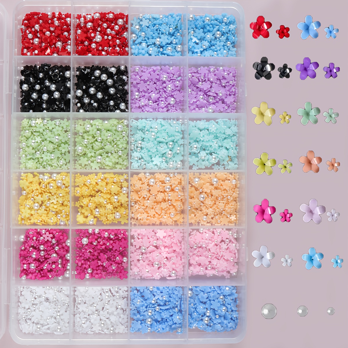 Image of A Set Of 3000pcs Of Colorful Floral Nail Art Additions - Hypoallergenic, Unscented Resin Flowers, Nail Art Pearls, Beads, Unscented Nail Art Crafts And Nail Art Design Decorations
