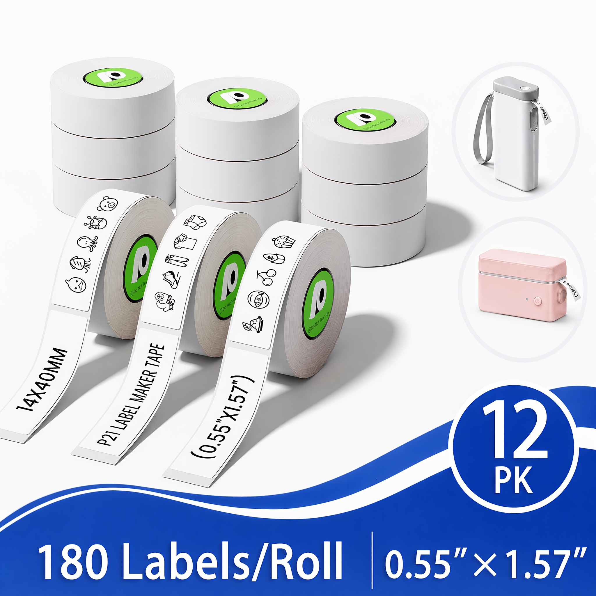 Image of Compatible With Polono P21b/p21s/p31b, Chivalz P21b/p31s/p21b Portable Label Printers, Ribbon Specification 14x40mm, 180 Labels Per Roll, Multi-roll Pack, Special Paper For Label Printers