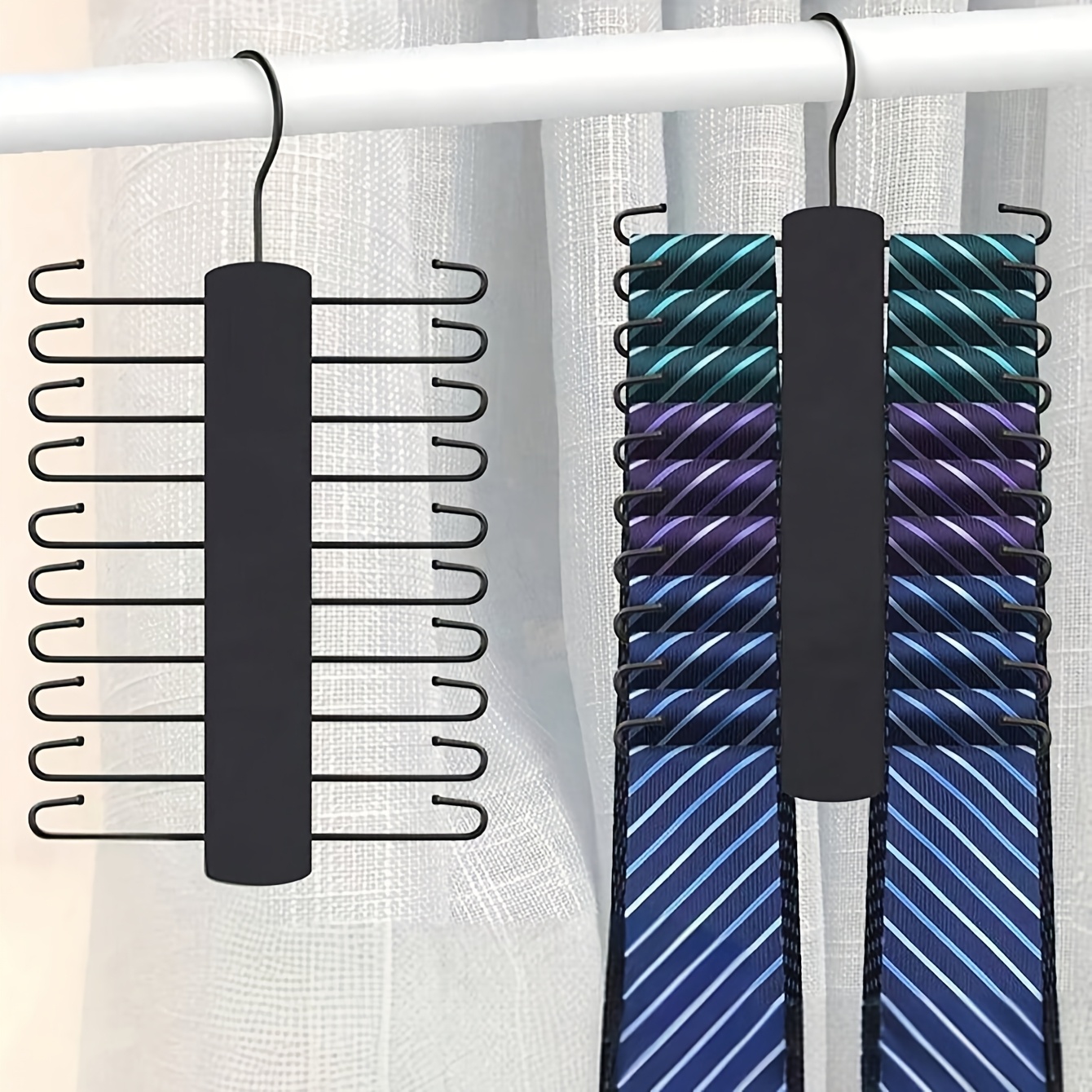 

1pc Rotatable Black Wooden , Multi-functional Home Closet Organizer For Ties, Scarves, Belts, Non-slip, Space-saving Hanger For Clothing Store Display