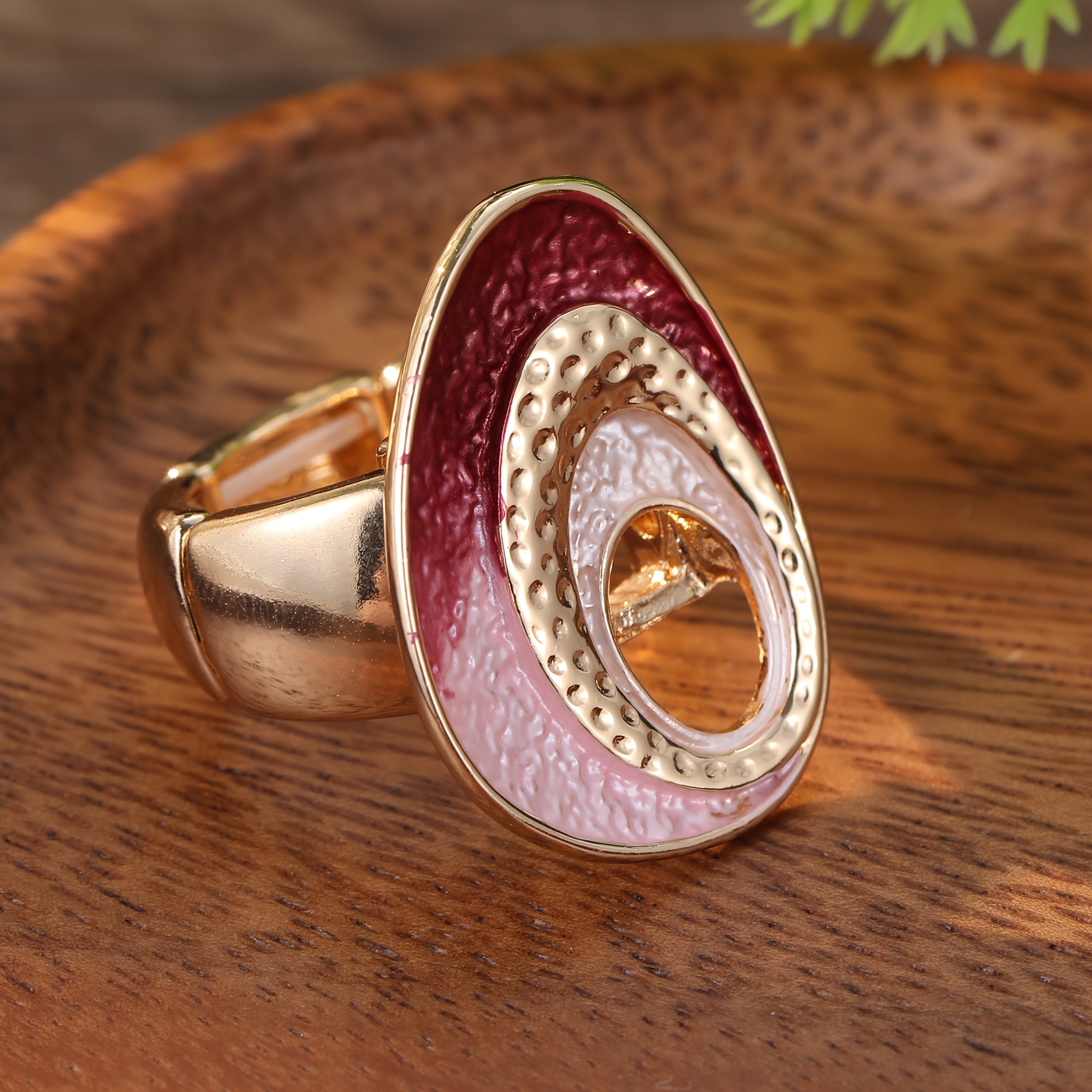 Women's Bohemian Gradient Enamel Golden Plated Stretch Ring