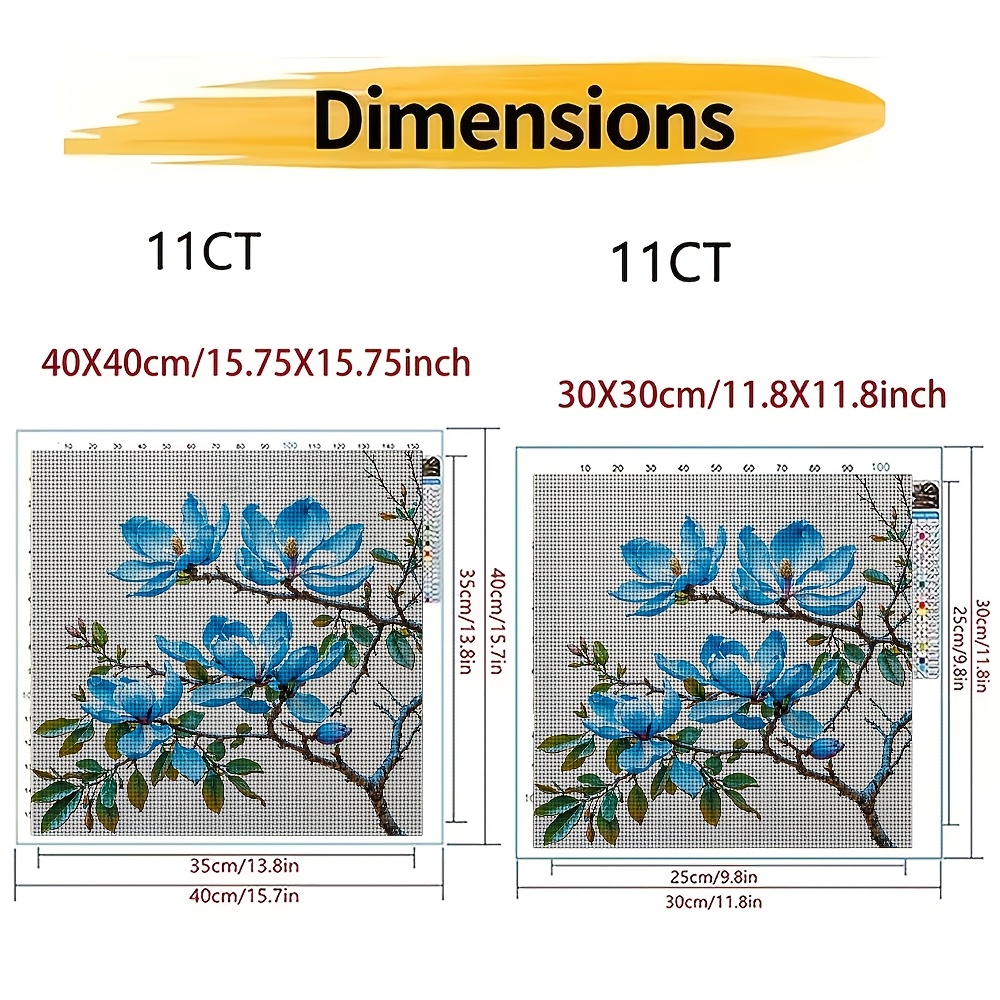 Cross Stitch Printed Kit, Frameless, Blue Magnolia Branch Decoration Pattern