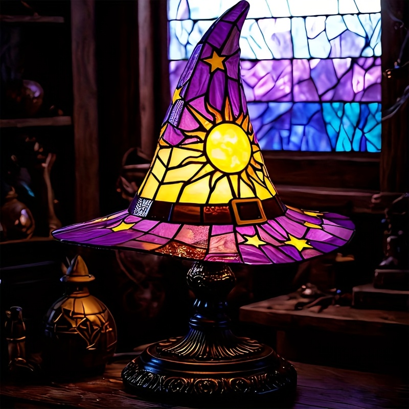 witch hat lamps stained glass glowing gothic retro resin