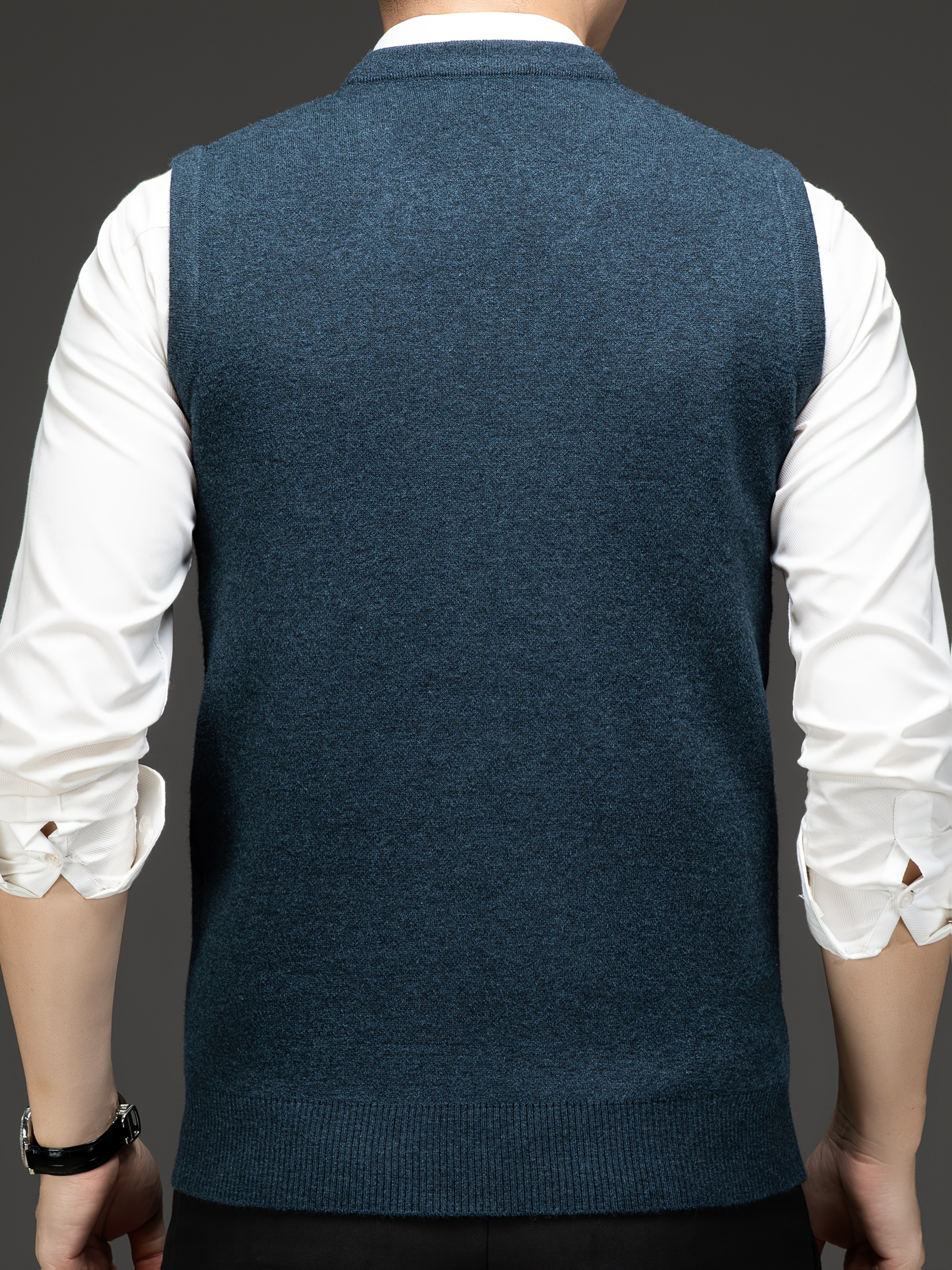 herenslimfit v-hals mouwloos gebreid vest - geometrisch   licht zakelijk casual, middelmatig rekbaar pullover voor herfst winter, meerdere kleuropties 1