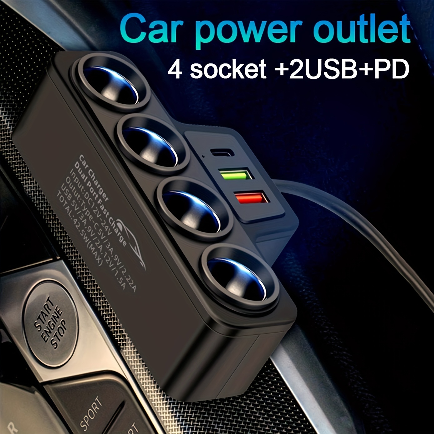 4 in 1 car charger adapter 120w fast charging multi port vehicle usb type b female to male connector 36v operating voltage no battery car plug details 2