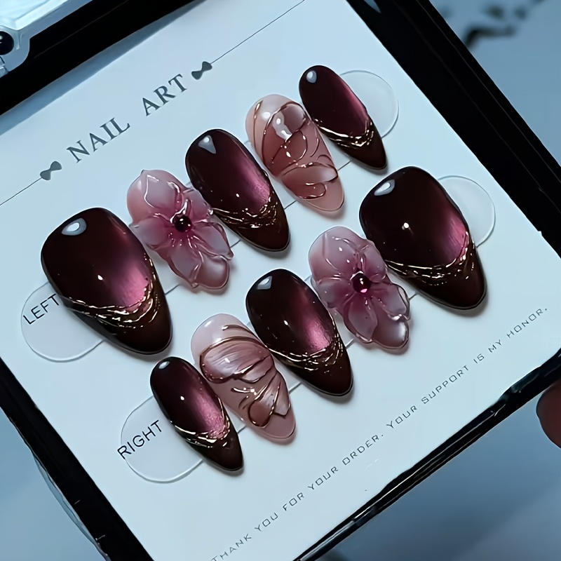 TEMU 10pcs Handmade Almond Press-on Nail Set, Autumn Style Short To Medium Length Nails For Women And, Press-on Handmade Nail Stickers, Women's Nail