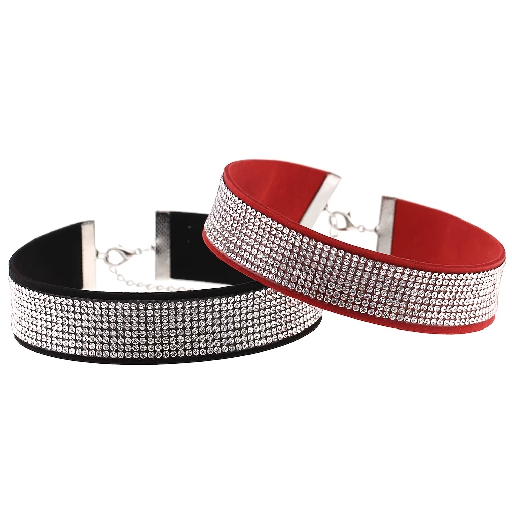 Pair of Gothic Punk Choker Necklaces & Red Rhinestone Collarbone Chains