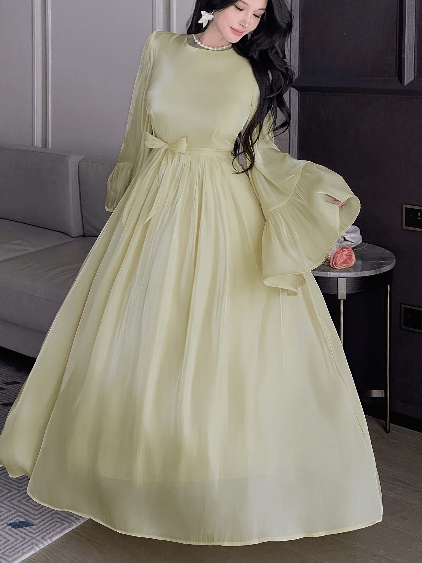 wy260306061 elegant style yellow satin long dress womens - Temu Oman