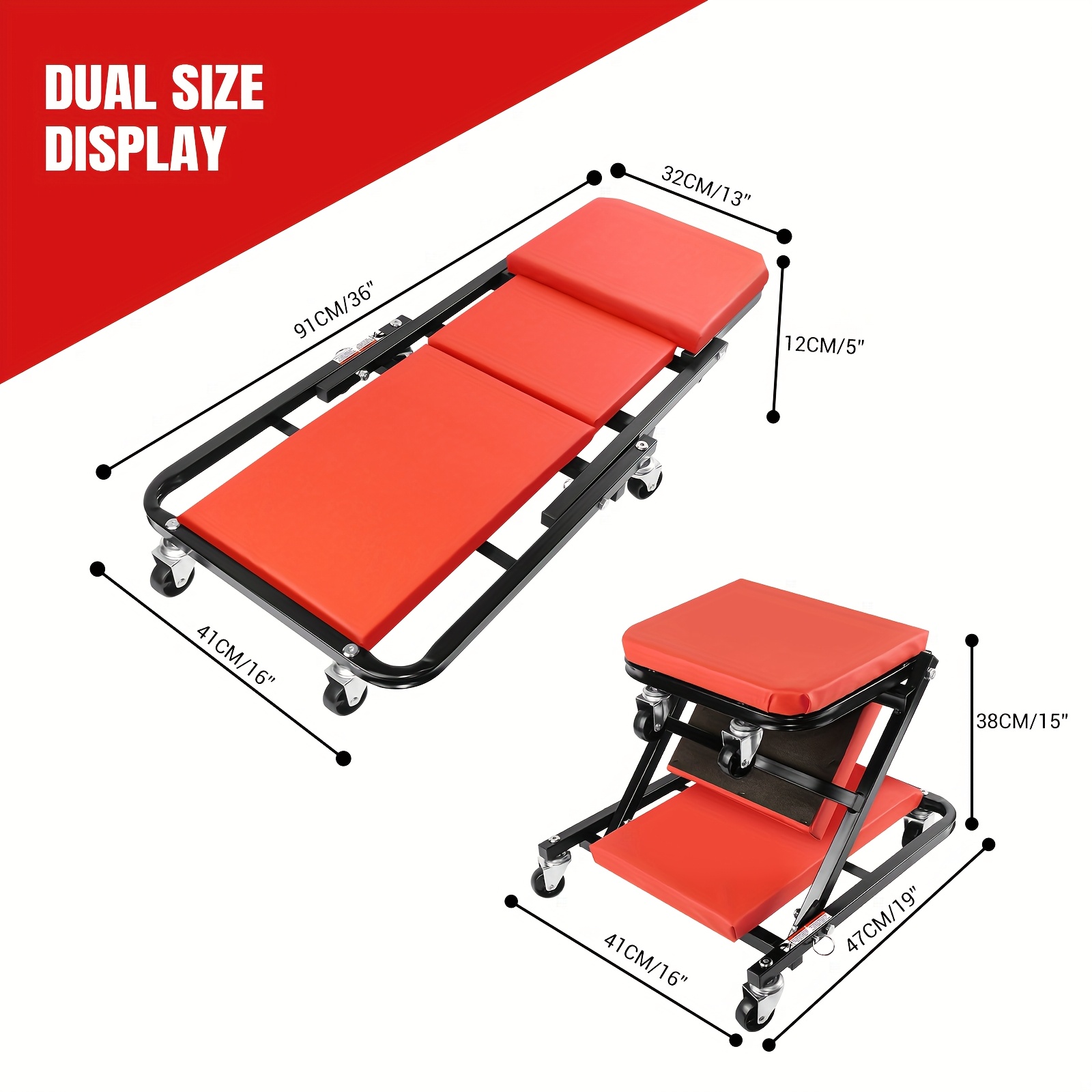 TEMU 2in 1 Foldable Mechanics Padded Car Creeper Workshop Garage Trolley Stool Seat, 36" Large Professional Mechanics Car Van Creeper Crawler Board