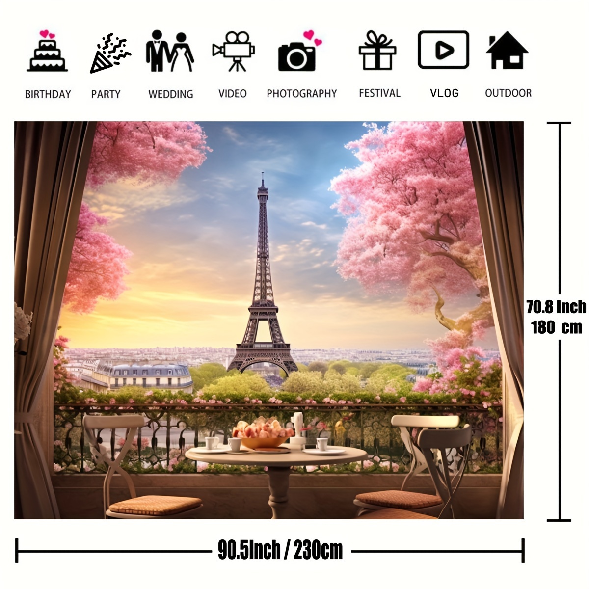 1pc french paris eiffel tower garden backdrop photoshoot flowers tree curtain sunset landscape city view photography background adults wedding portraits vacation banner props party decor supplies home decor supplies indoor outdoor decor