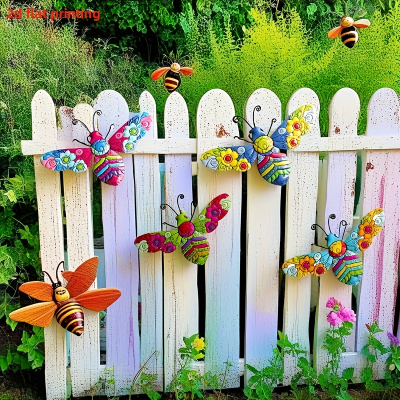 4pcs acrylic bee wall decor colorful garden art no electricity required outdoor indoor hanging decor suitable for fences courtyards   durable acrylic   decor bee decorations garden decor