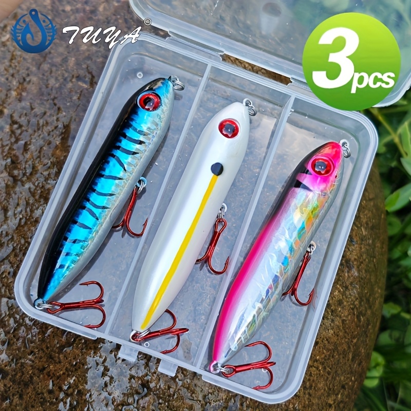 Image of 3pcs Lure Baits Artificial Lures, Floating Pencil Lure Long Casting Freshwater Perch Mackerel Fake Fish Bait Lure Fishing Bait Set