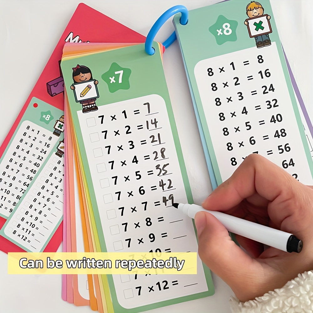 14pcs Multiplication Flash Card Set with Self-Check & Scoring - Includes Storage Ring, Dry Erase Markers - Ideal for Classroom & Home Learning, Perfect Gift for Students