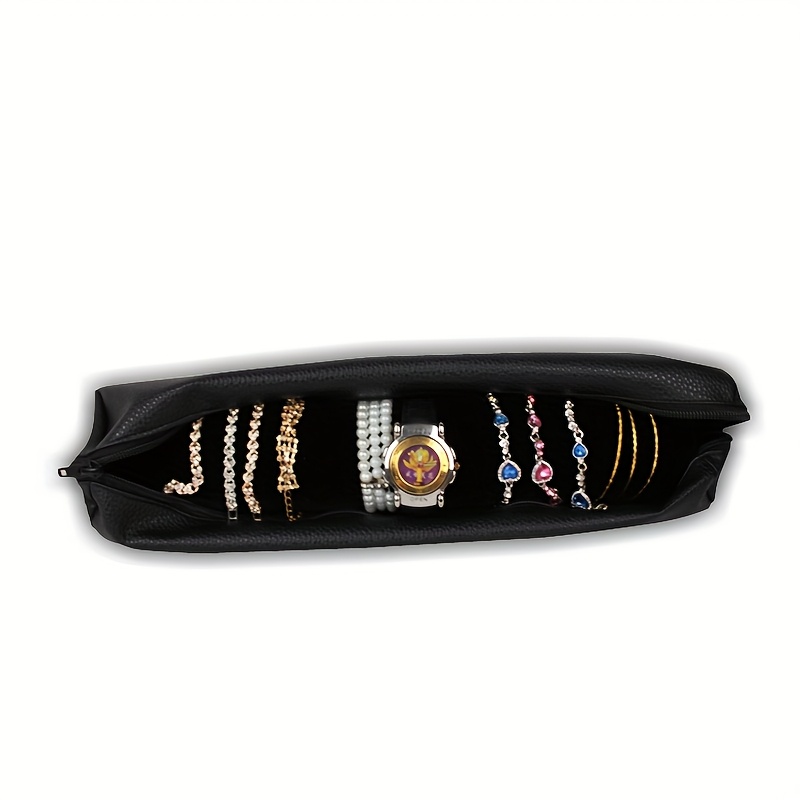 portable luxury velvet jewelry watch roll organizer travel bag black hanging design with multiple compartments soft fabric lining for bracelets necklaces earrings accessories elegant gift for travelers travel jewelry case Product details 2