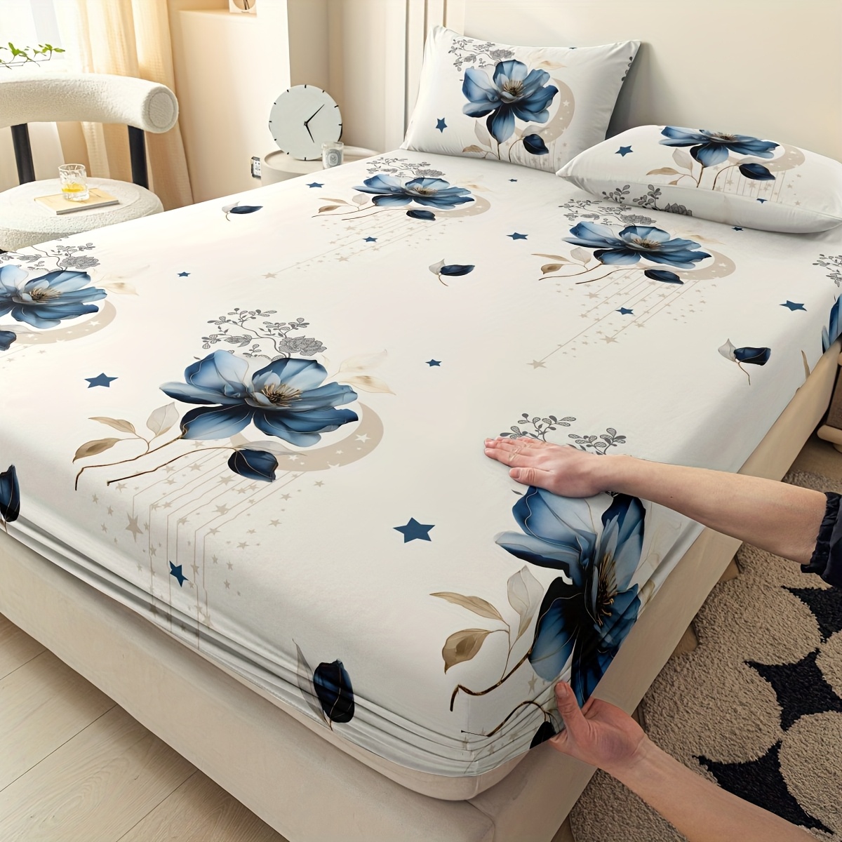 3pcs printed pattern set for bedroom    s 1 fitted sheet and 2 pillowcases does not   inserts   friendly breathable and machine washable details 1