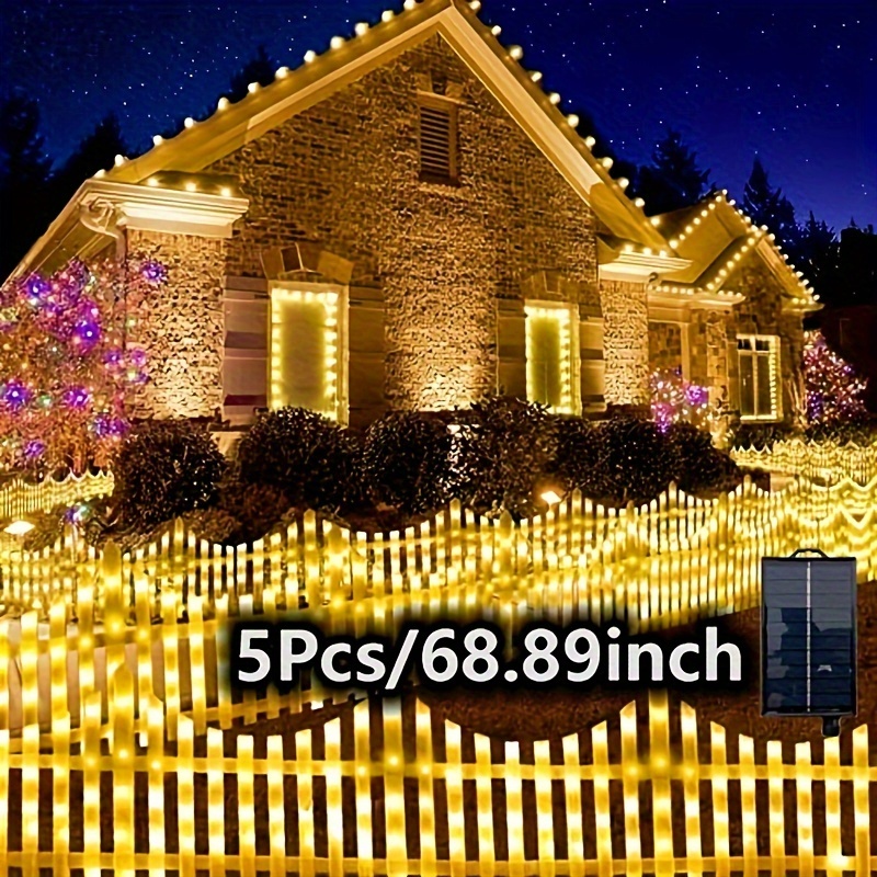 

5pcs Solar Powered Outdoor String Lights, Rustic Fence Decor For Garden, Patio, Yard, Or Christmas Decor