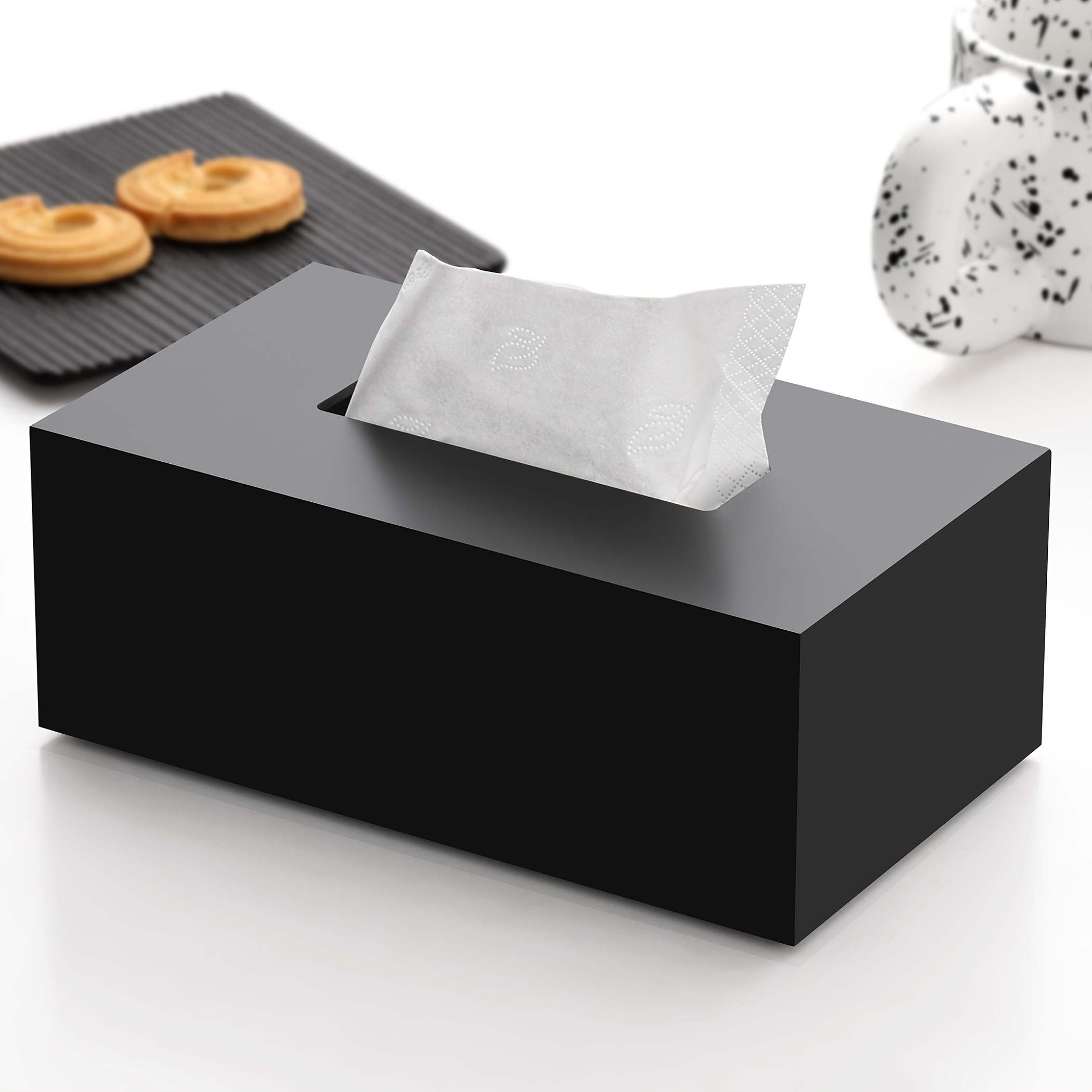 modern black tissue box holder with matte or glossy   - heavy-duty rectangular design with   lid & tissue dispenser slot | durable acrylic construction for home, office, hotel, restaurant | minimalist decor, space-saving & hygienic | compatible with tissues (no  /screws), modern tissue box holder, reusable square tissue box, tissue box with storage, craft tissue box, tissue box holder for car Product details 2