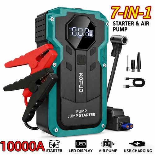 6000a 7000a jump starter 10000a 12v car jump starter with air compressor heavy duty pack with 150psi portable tyre inflator battery booster power bank with lcd display and led light