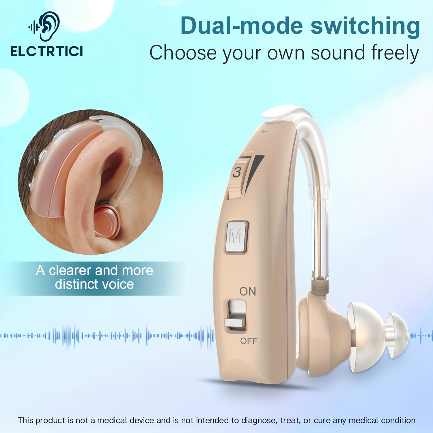 ELCTRTICI Hearing Amplifier with Intelligent Noise Reduction & 2 Frequency Modes (Hi/Lo), USB Charging, Personal Sound Amplification Products Devices with Volume Control, Lightweight, Professional Sound Amplifier VHP-1303