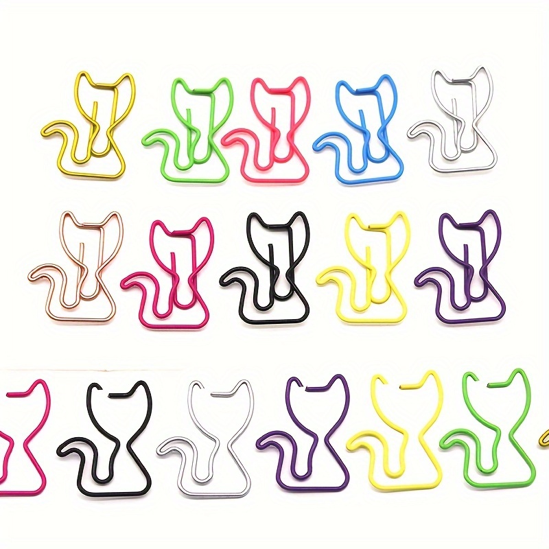 

50pcs Cute Cat Shaped Paper Clips, Metal Assorted Colors Animal Design Binder Clips, Iron Office Supplies For Document Sorting And Marking