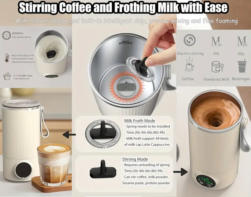 temperature controlled 4 in 1 and cooling foam machine and milk heater to stir coffee and heat milk details 2