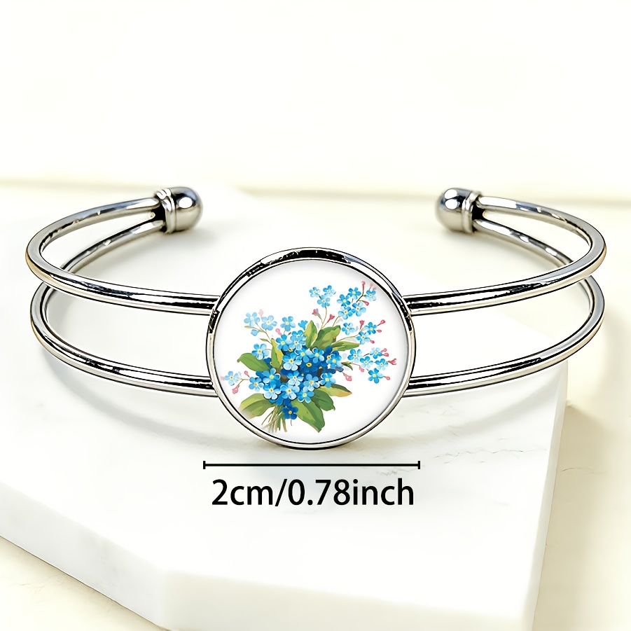 Adjustable Open Bangle with Round Time Gemstone Inlay