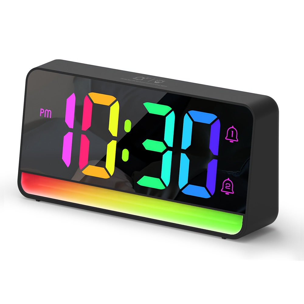 TEMU 1pc Digital Alarm Clock For Bedroom With Colorful Night Light/color Adjustable, 7.1