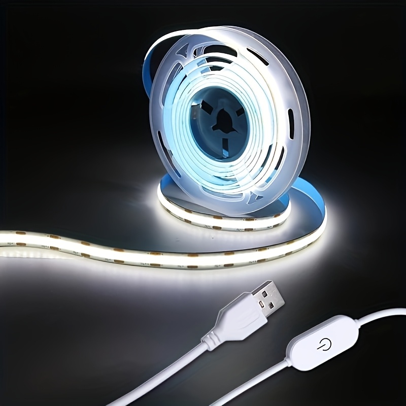 TEMU 3.28ft 5v Usb Cob Led Light Strip. Compact, White,, Not Adjustable. Ideal For Showcases,, Home Crafting, And Television Arrangements