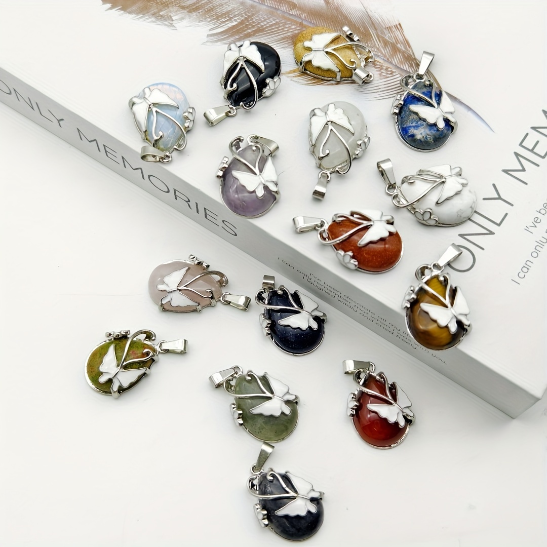 

[ ] 6pcs Pendants Stone Inlay - For Making