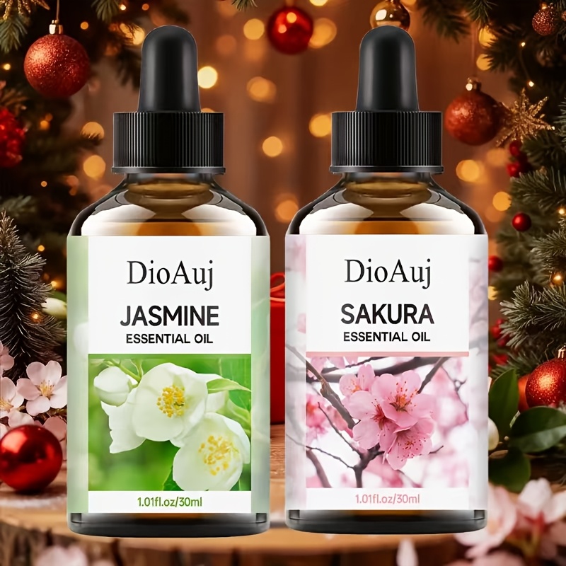 Sakura And Jasmine Essential Oils , Fragrant, And Long-lasting Floral Scent. This Contains 2 Different Flavors, Suitable For Diffusers, Humidifiers, And Air Fresheners, Holiday Gift.