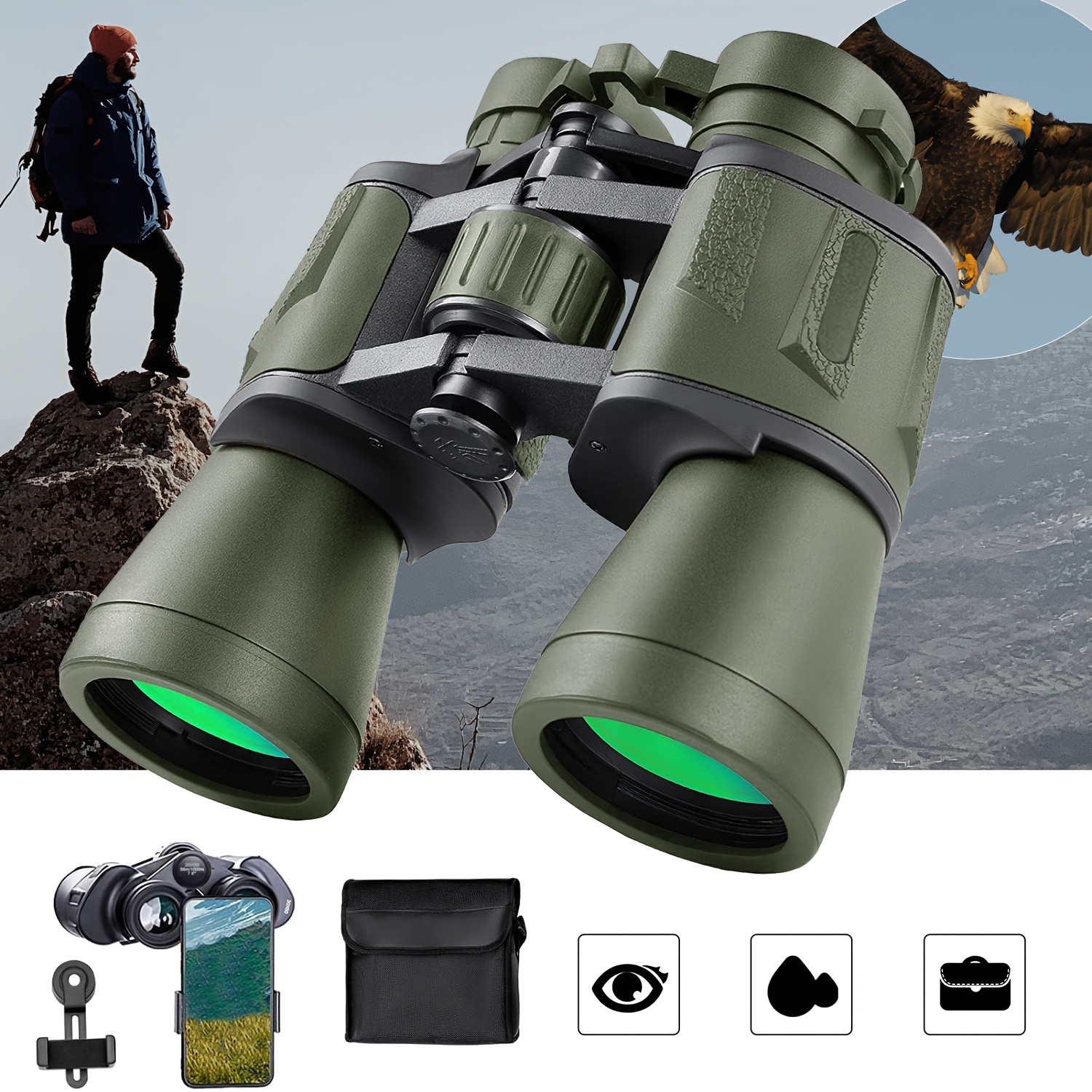 TEMU Adult Binoculars With Smartphone Adapter - Binoculars For Bird Watching, Hunting, Hiking, Concerts, Great Gifts For Men & Fathers