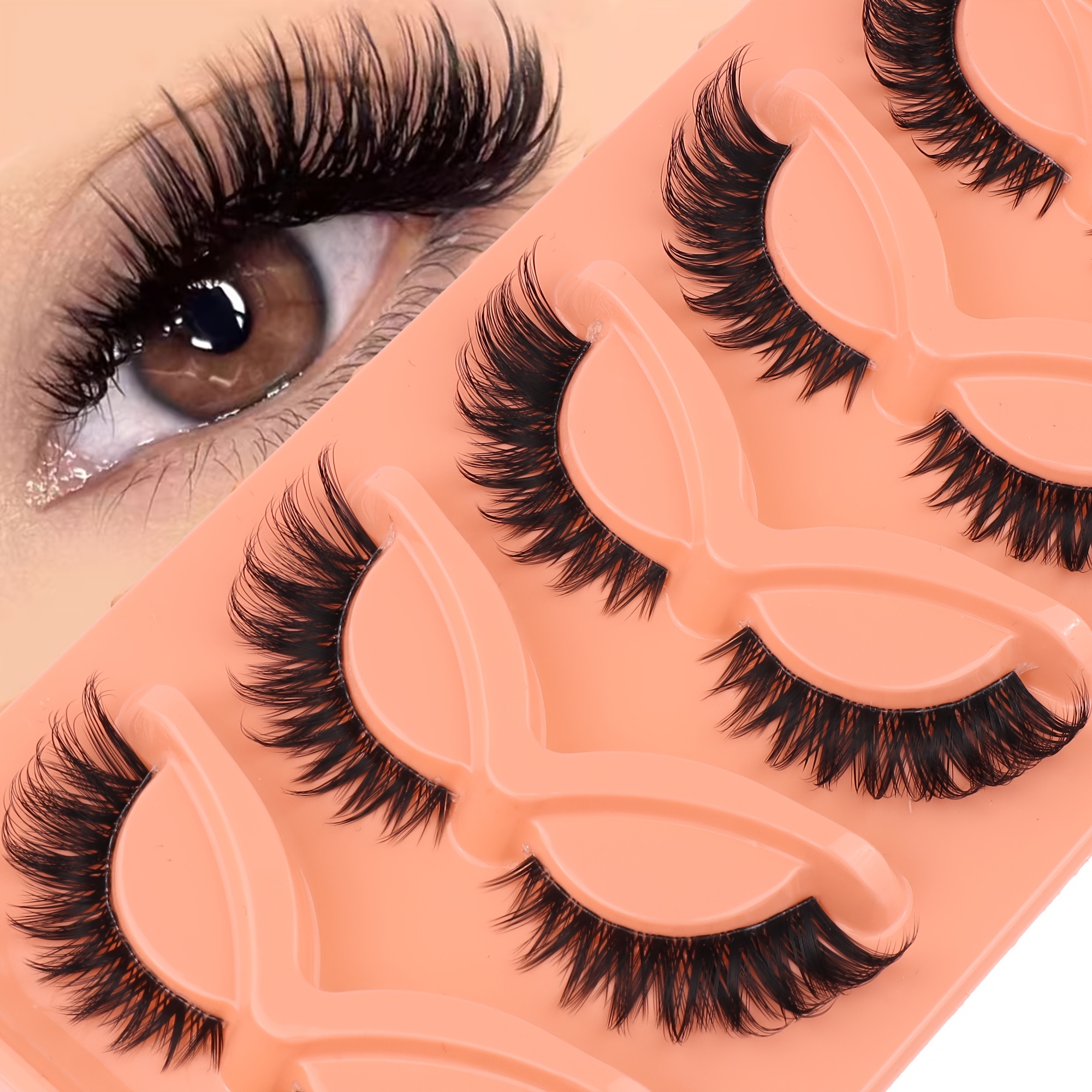 TEMU 5 Pairs Dense False Eyelashes, Fluffy Artificial Sable False Eyelashes, Fox Eye False Eyelashes, Cat Eye False Eyelashes, Lengthening Eyelashes,