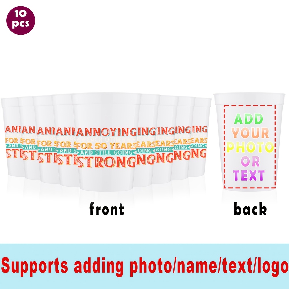 TEMU 10pcs/12oz/350ml Personalized Plastic Stadium Cups - Photo/text/ Reusable Large Tumblers Suitable For Parties, Weddings, Picnics, Sports Events,