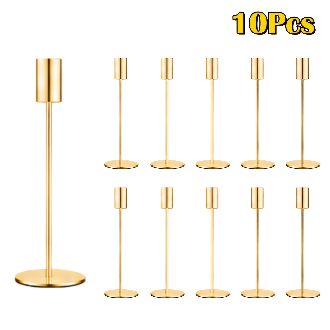 Image of 10pcs Of European-style Romantic Candlelight Dinner Wedding Decorations, Table Center Candle Holders, Conical Metal Candle Holders, Room Decor, Home Decor
