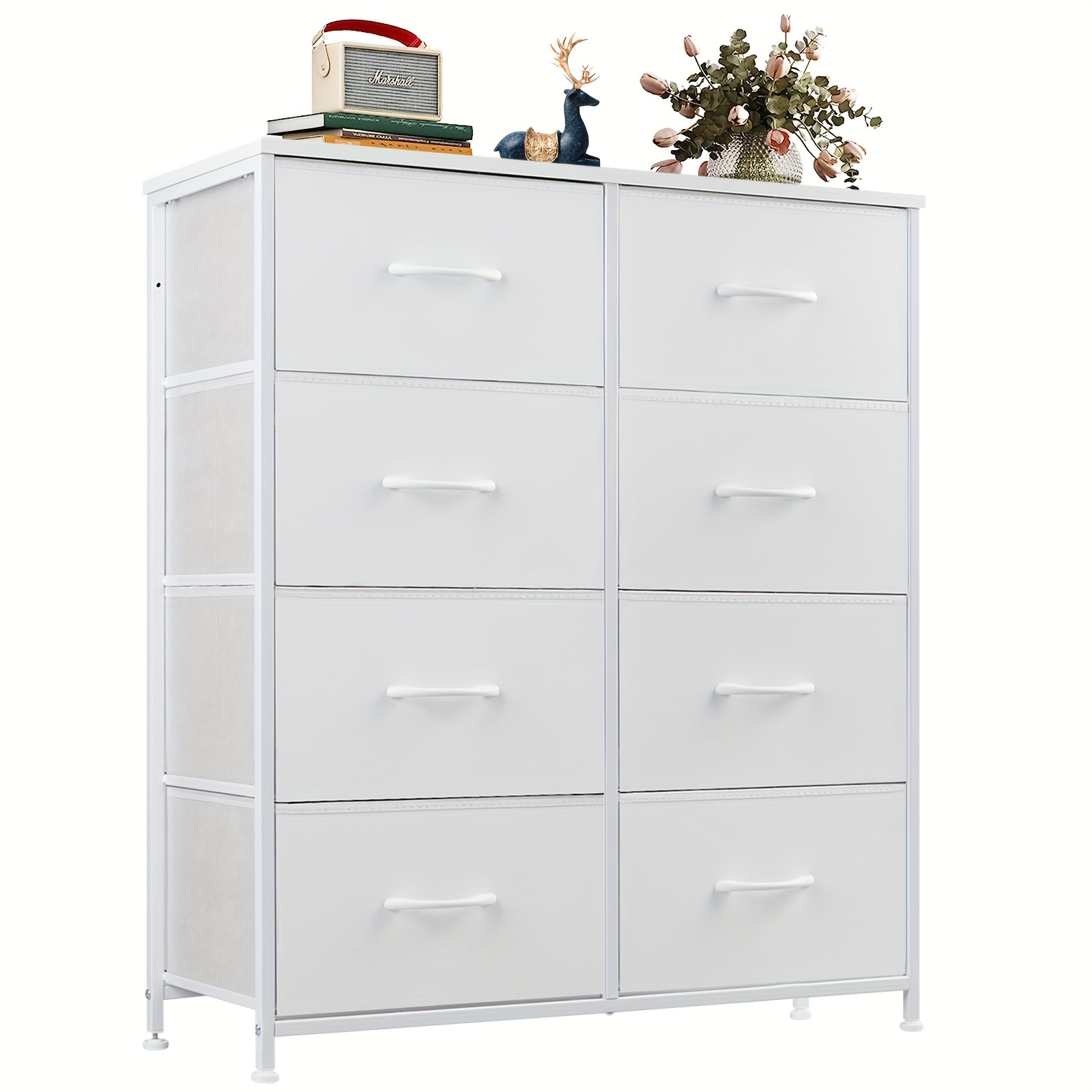 

Dresser For Bedroom, 8 Storage Drawers, Tall Fabric Closet Chests Organizer Tower Furniture With Wooden Top Metal Frame For Clothes, Kids Room, Living Room, Hallway, White