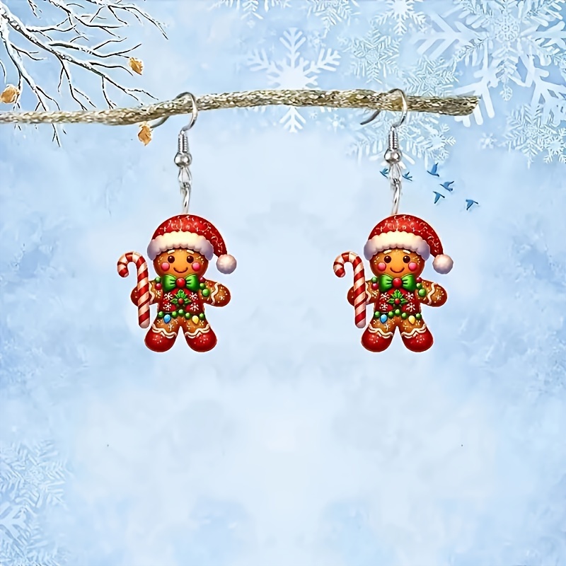 

Christmas Gingerbread Man Acrylic Candy Charm Pendant Earrings, Cute Holiday Gift For Women, Lightweight & Durable, Christmas, Valentine's Day, Birthday, Party, Festival