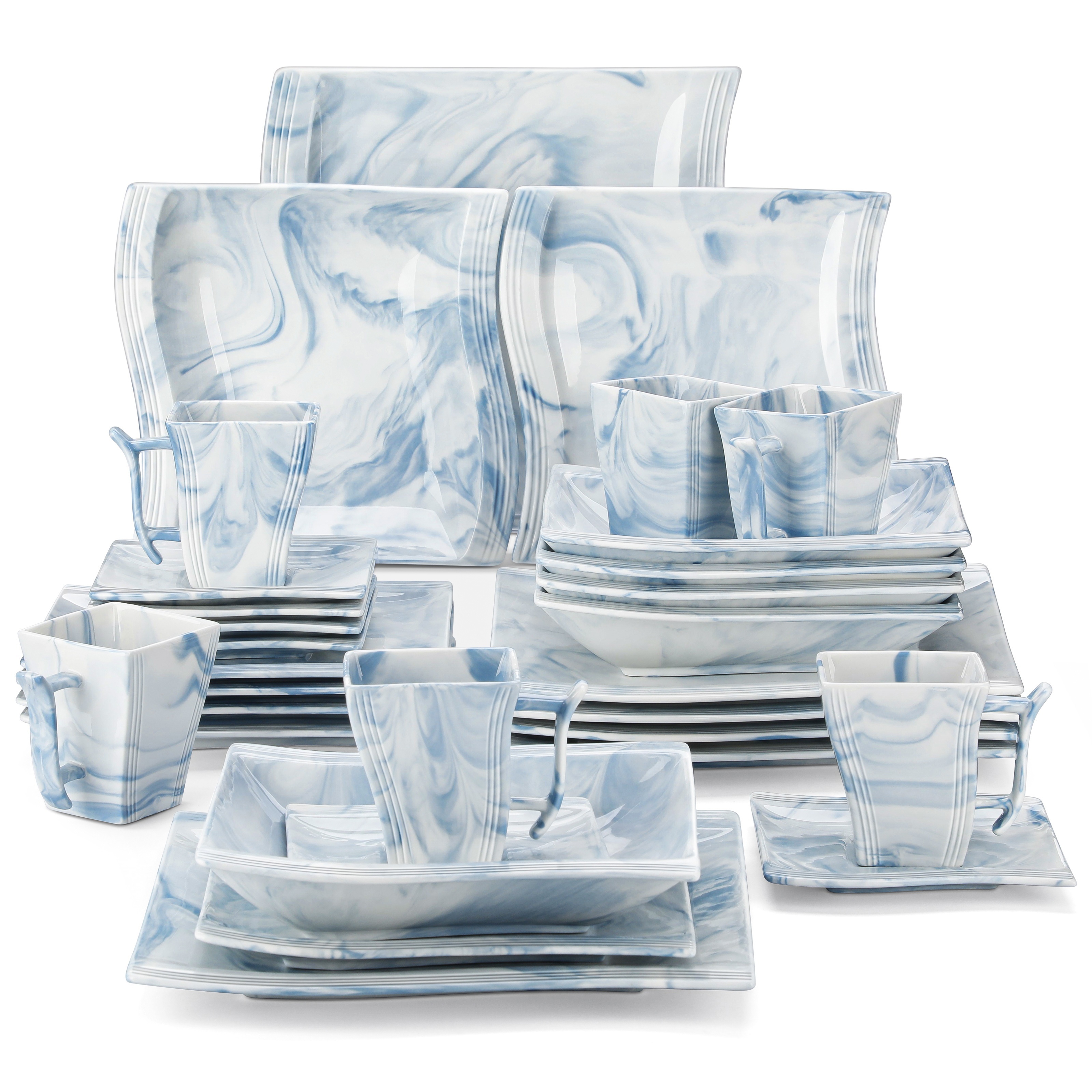 Image of 30pcs Plates And Bowls Set Dining Set Tableware Set / Set Porcelain Dinnerware Set, Combination Service With 6 Coffee Cups, 6 Saucers, 6 Dessert Plates, 6 Soup Plates And 6 Dinner Plates