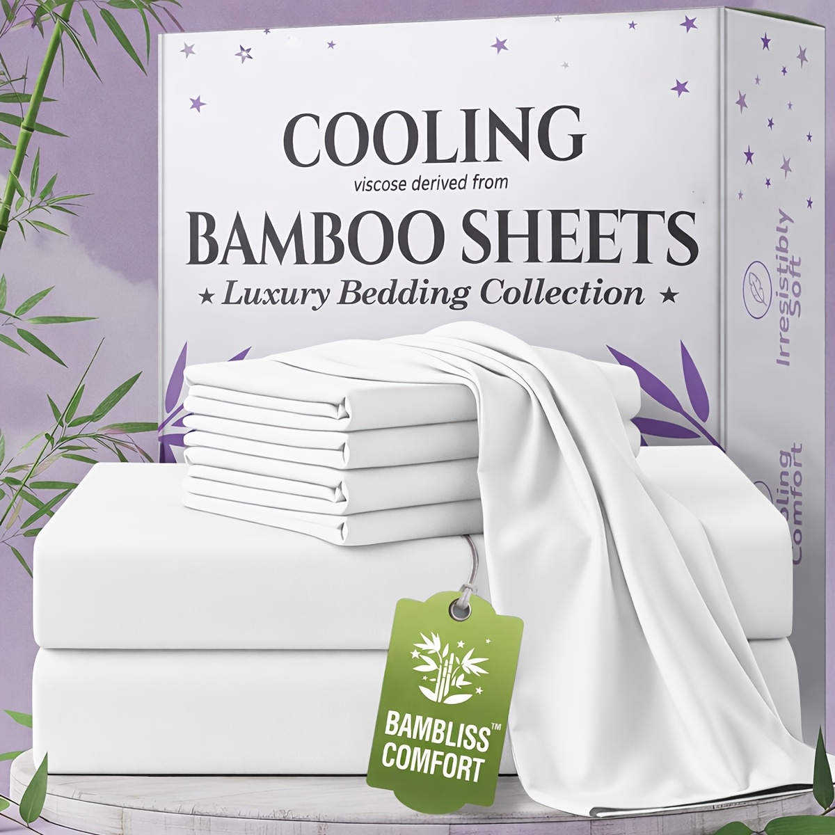 TEMU 2000tc Bamboo Cooling Queen Sheet Set - 3/4pcs Bed Sheets - Breathable & Skin-friendly, Fitted Sheet, Flat Sheet And Pillowcases - Microfiber