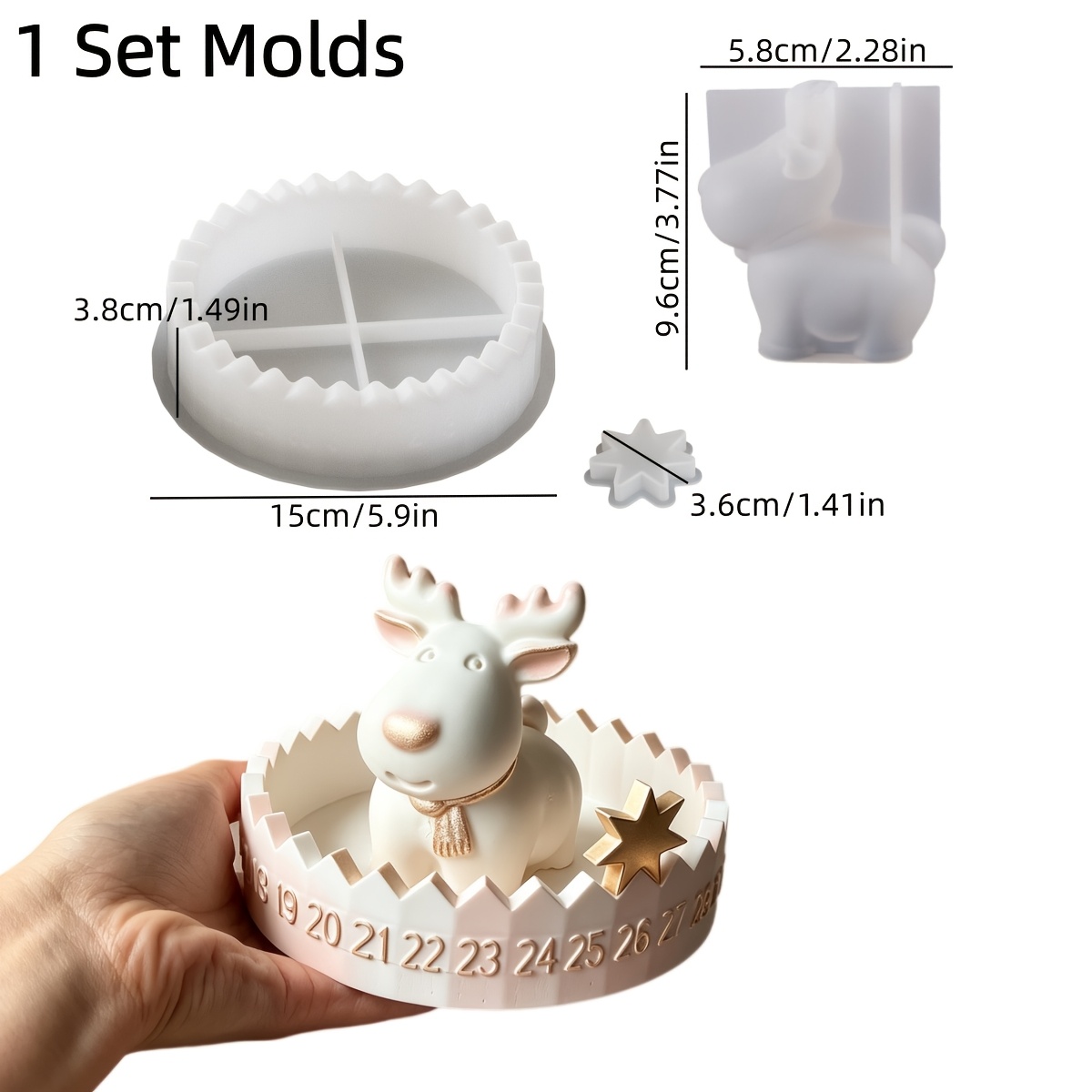 TEMU Moule en silicone et résine pour calendrier de Noël, moules pour fabrication de bougies d', moule pour boîte de rangement de Noël en et plâtre,