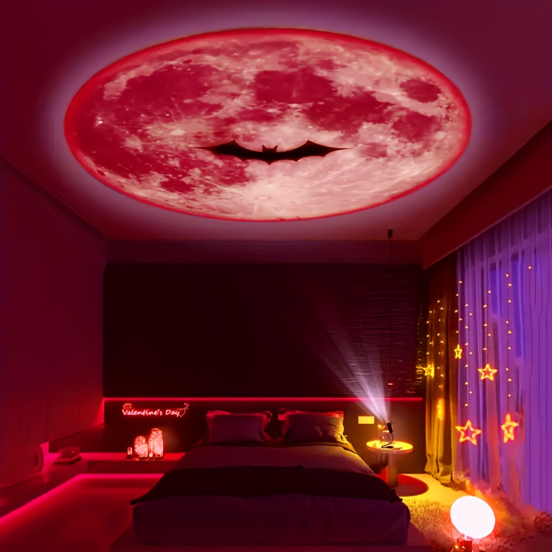 Lámpara de proyección LED planetaria de luna, 1 pieza/3 piezas lámpara de luna con inserto amarillo, blanco y azul. Lámpara de proyección de luna roja, luna de sangre de Halloween, lámpara de proyección portátil con interfaz USB para techo de dormitorio, fondo fotográfico, creador de ambiente lindo