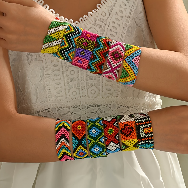 Boho Beaded Bracelet for Women Geometric Pattern Unique Variations