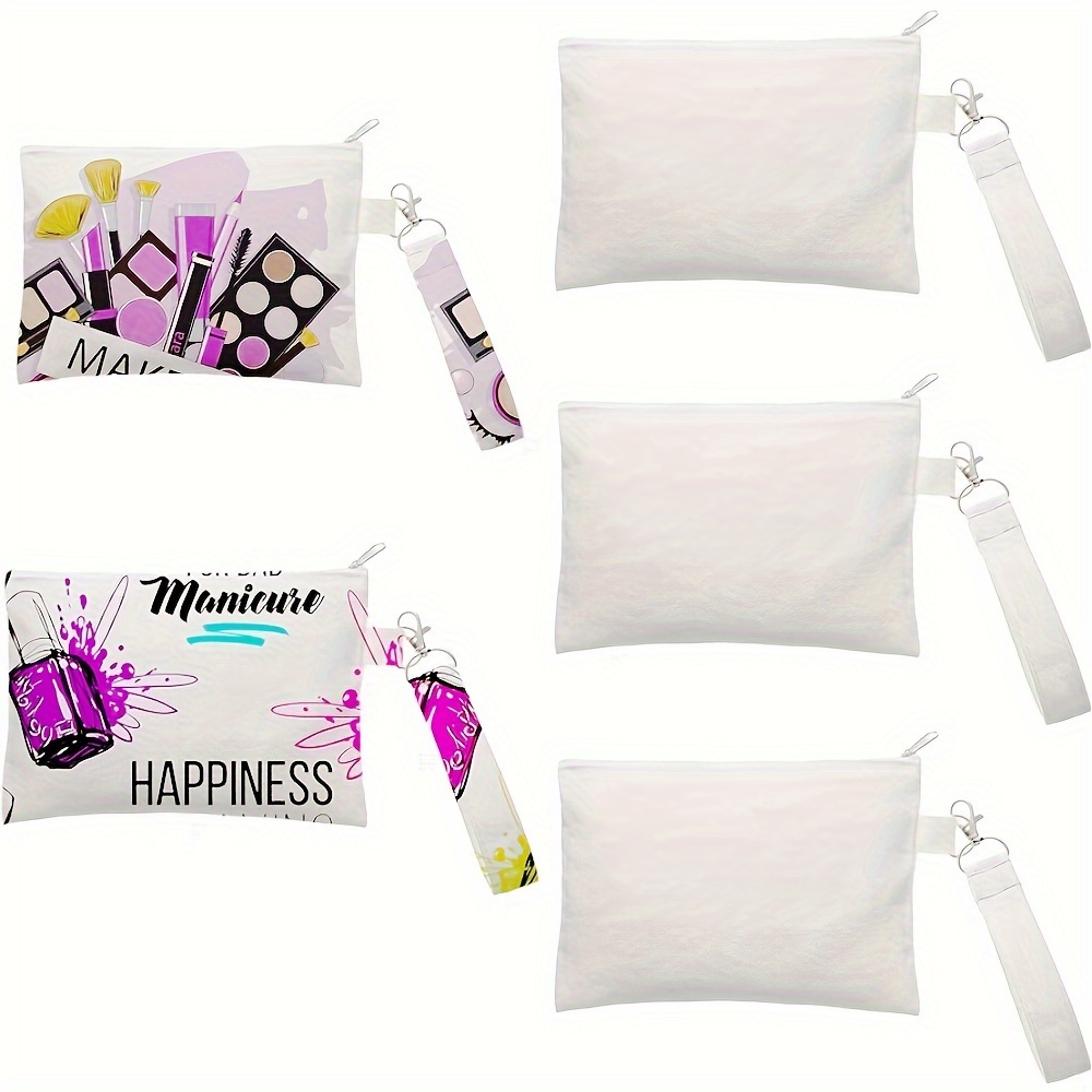 Image of 5+5pcs Sublimation Cosmetic Bags Set (makeup Bag+wristband), Sublimation Blanks Heat Transfer Makeup Bags Pouch Pencil Bags With Wristlet Lanyards For Printing Bag Decor